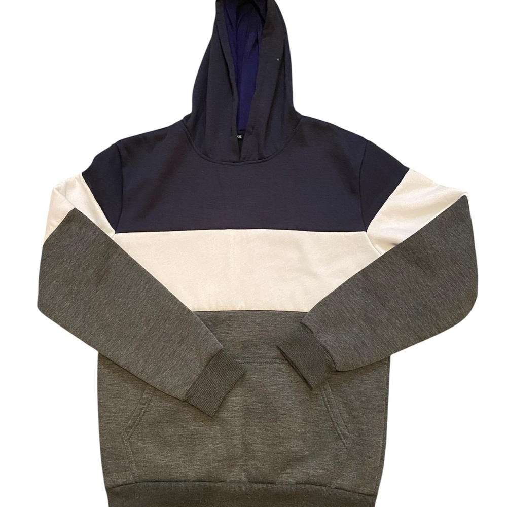 Colorblock Hoodie in Navy, White, and Gray